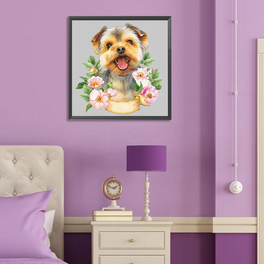 Full Round Diamond Painting 30*30cm - Flower Dog
