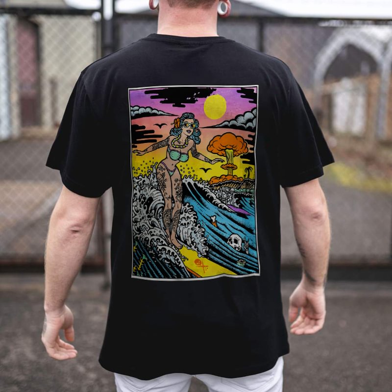 Lady's Surfing Printed Men's T-shirt Designer - Krazyskull
