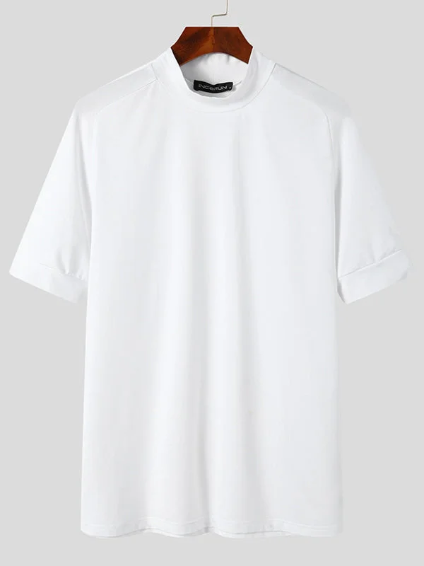 Aonga - Mens Tight Knitted High Neck Short-sleeved T-shirtI aonga