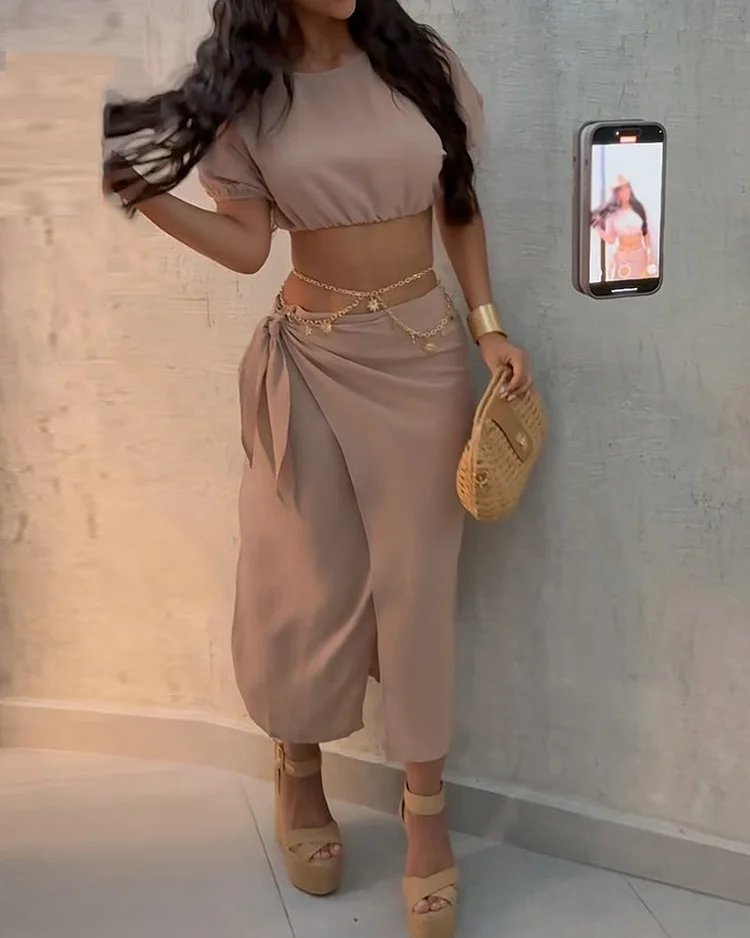 Round neck casual two piece suit