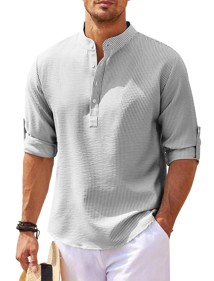Men's Stand Collar Open Button Shirt Casual Shirt Tops