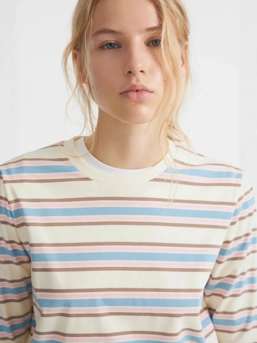 Athvotar Athvotar 2025 New Striped T-Shirt Women Simple Casual Loose Thin Sleeve Long-Sleeved Top