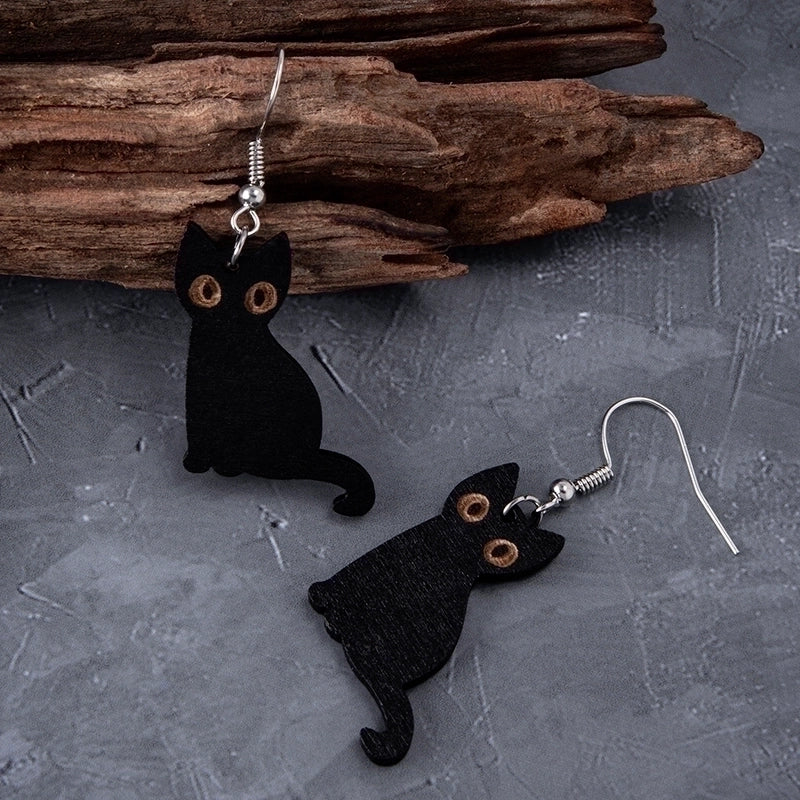 1 Pair Retro Cat Skull Wood Ear Hook