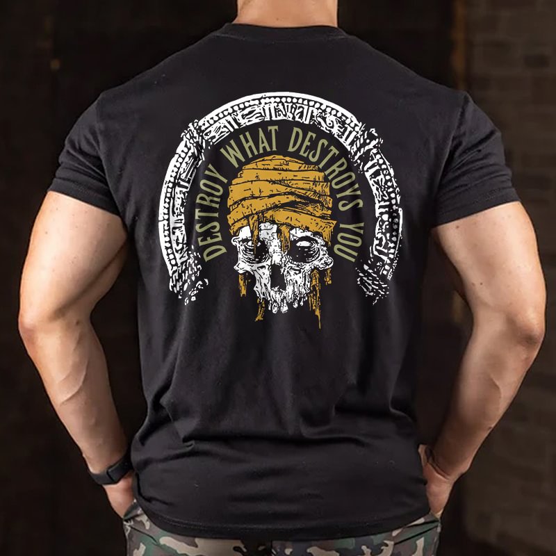 Livereid Destroy What Destroys You Skull Printed Men's T-shirt - Livereid