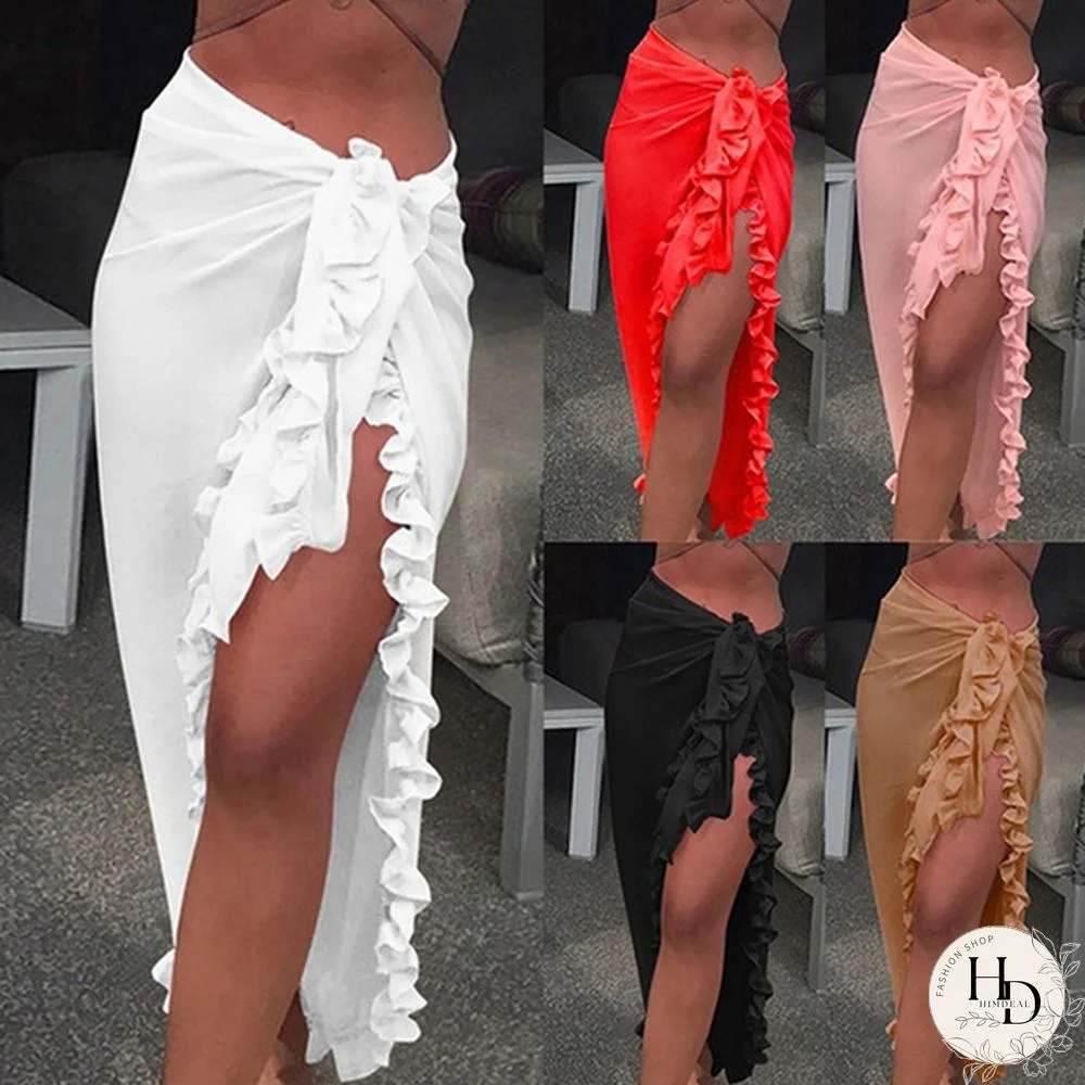 Women Fashion Summer Beach Ruffles Bikini Cover Up Chiffon Wrap Skirts