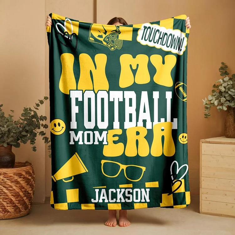 Custom Football Mom Blanket with Player Name, Personalized Football Mama Blanket, Game Day Football Bleacher Blanket, Gift for Mom