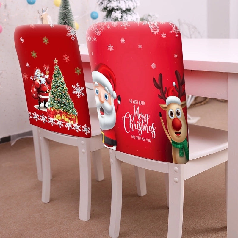 Christmas Cute Christmas Tree Santa Claus Polyester Chair Cover