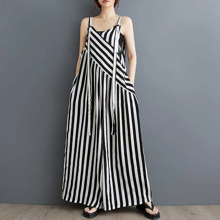 Loose Striped Wide Leg Jumpsuit