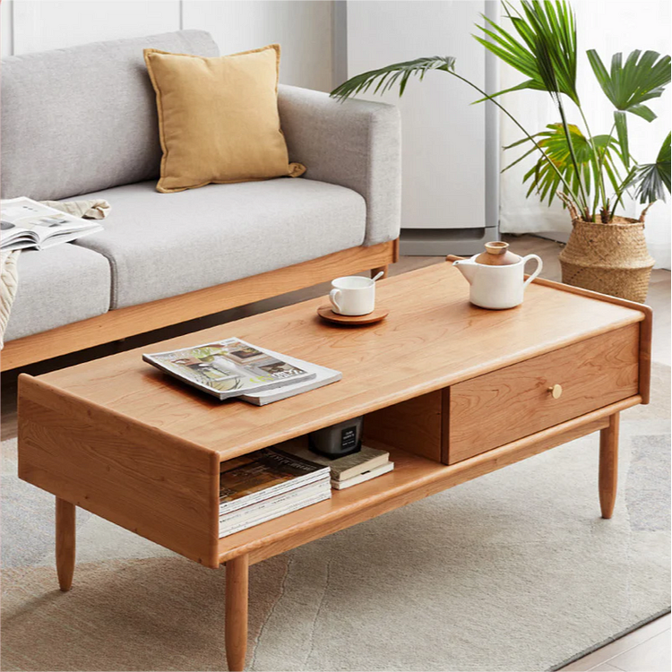 Vintage Cherry Wood Minimalist Coffee Table