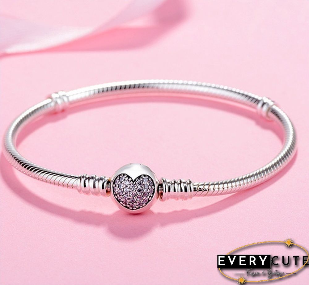 Women Fashion NEW 925 Sterling Silver White Pink Flashing Zircon Arrow Heart Snake Chain Bracelet For European Bangle Bracelet Jewelery Making DIY