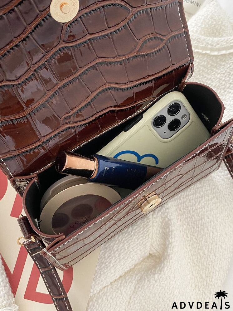 Croc Embossed Top Handle Satchel Bag