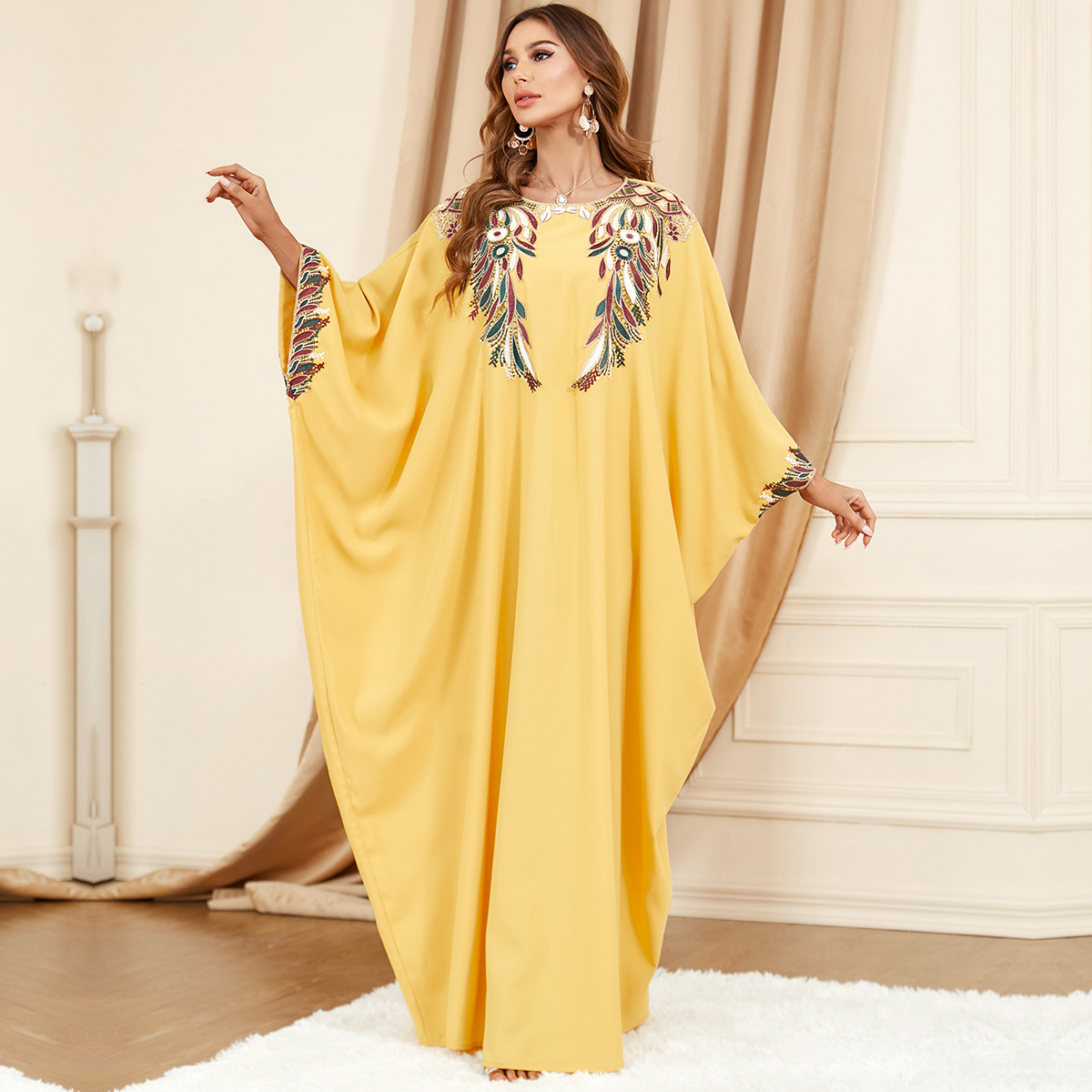 Yellow Bat Sleeve Loose Kaftan | Oxredo Shop Ramadan Sale
