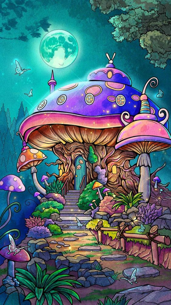 Cartoon Mushroom House - 5D Diamond Painting 