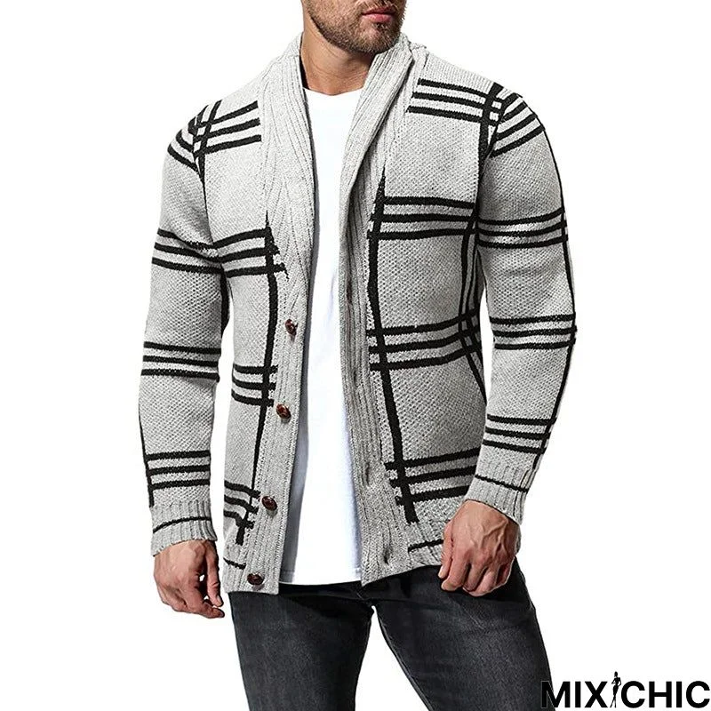 Men's Cardigan Stripe Button Long Sleeve Knitted Coat