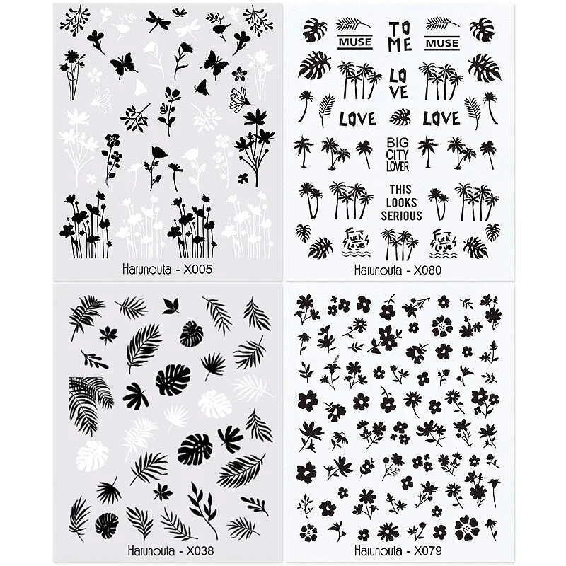 Harunouta 4pcs Geometry Color Wave Line Water Decals Stickers Flower Leaves Slider For Nails Spring Summer Nail Art Decorations-Nail Inspo