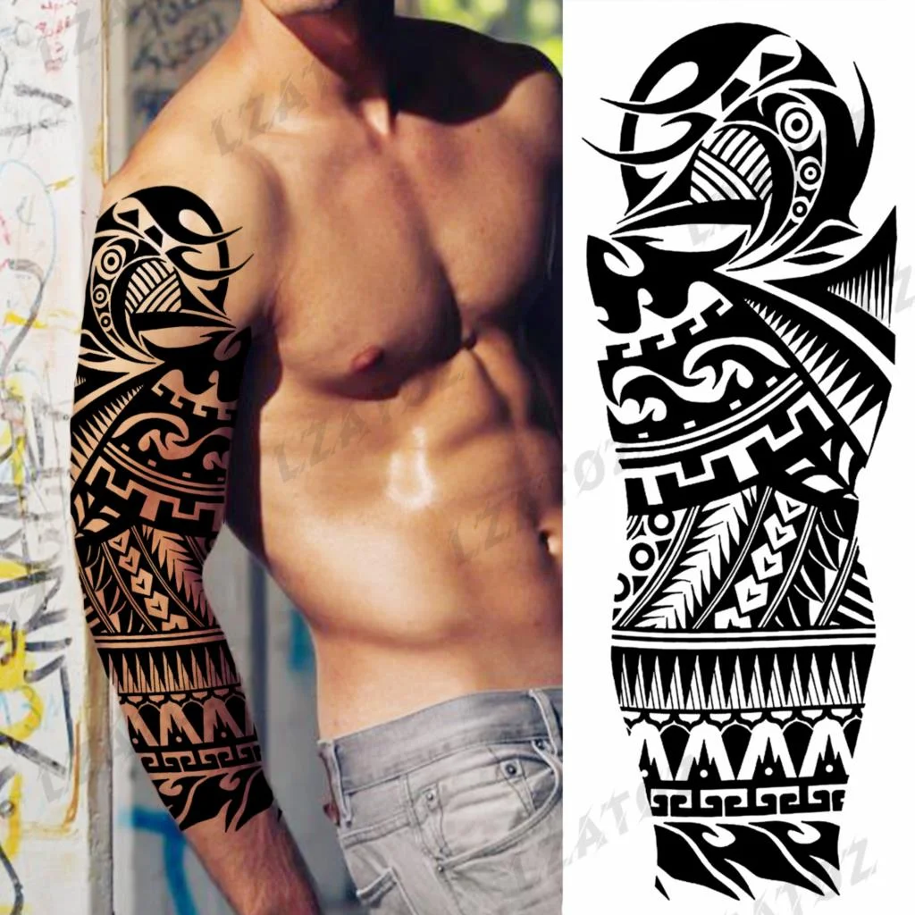 Sdrawing Sleeve Temporary Tattoos For Men Women Realistic Pirate Ship Wolf Tiger Skull Rose Flower Fake Tattoo Sticker Arm Tatoos