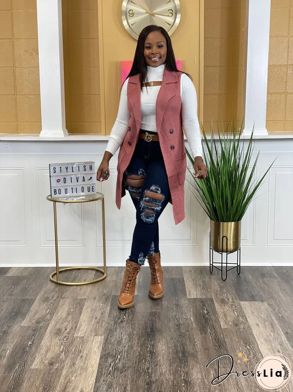 Solid Color Sleeveless knit Sweater Vest Cardigan