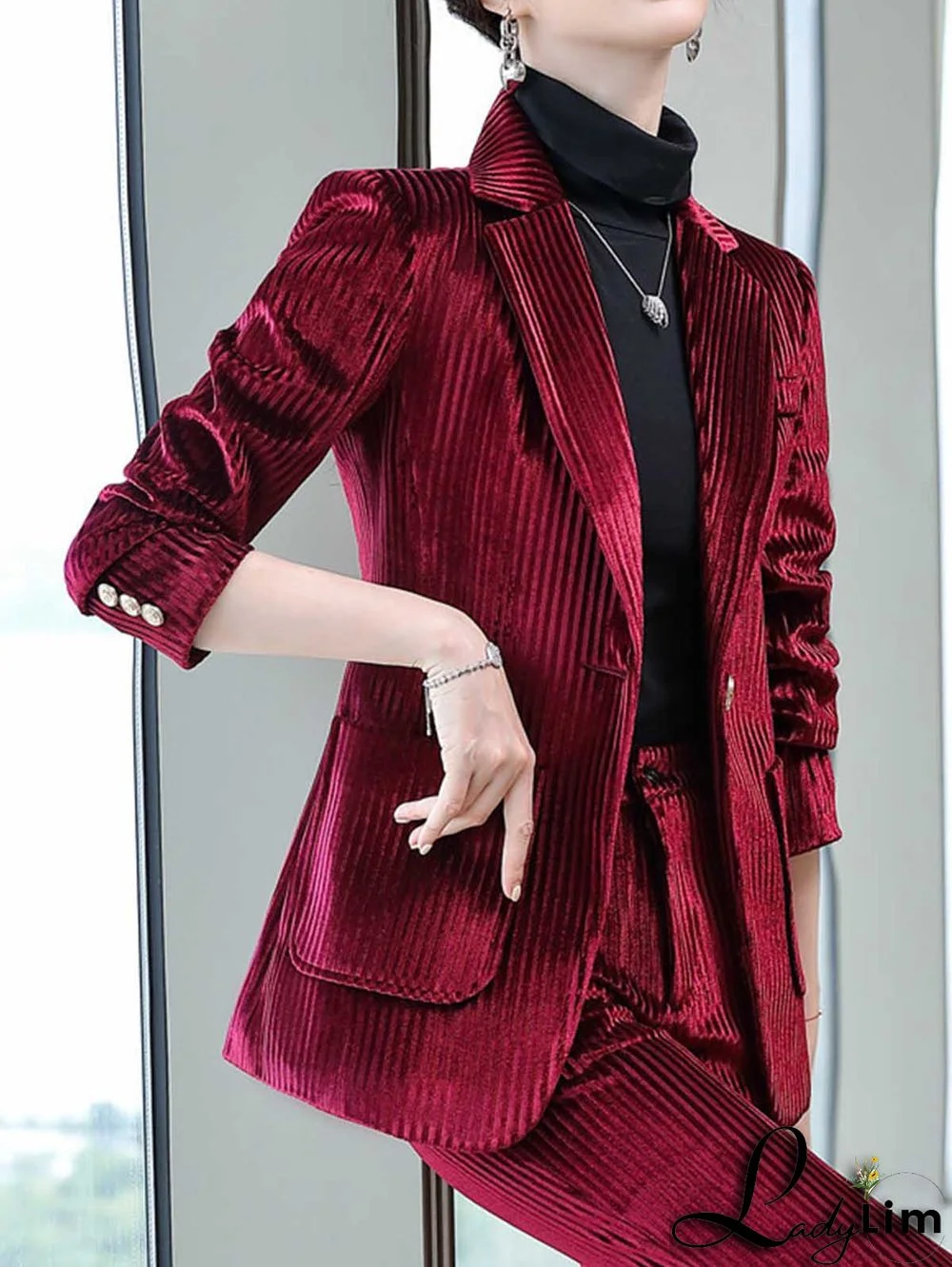 Daily Velvet Notched Lapel Collar Long Sleeve Corduroy Blazer & Pant