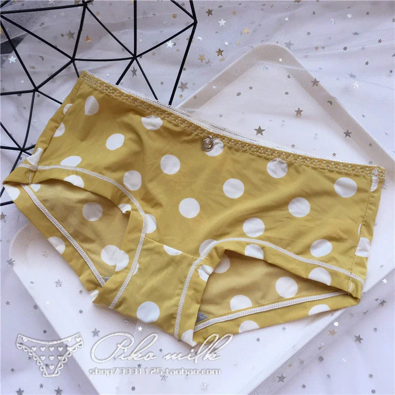 Billionm Colors Ice Silk Printing Cute Students Low Waist Cartoon Plaid Women's New Underwear Lolita Fruit Animal Fashion Panties Bow