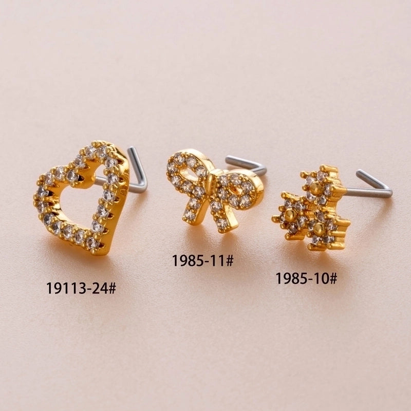 1 Piece Nose Rings & Studs Casual French Style Heart Shape Flower Bow Knot 316L Stainless Steel  Copper Inlay Zircon Nose Rings & Studs
