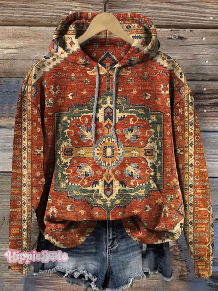 Retro Moroccan Pattern Art Print Casual Hoodie Multicolor / S