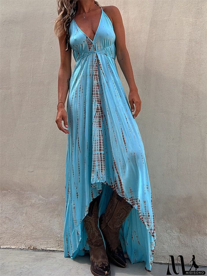 MidiSono - Boho Style Lady Sexy Big Swing Spaghetti Strap Dress