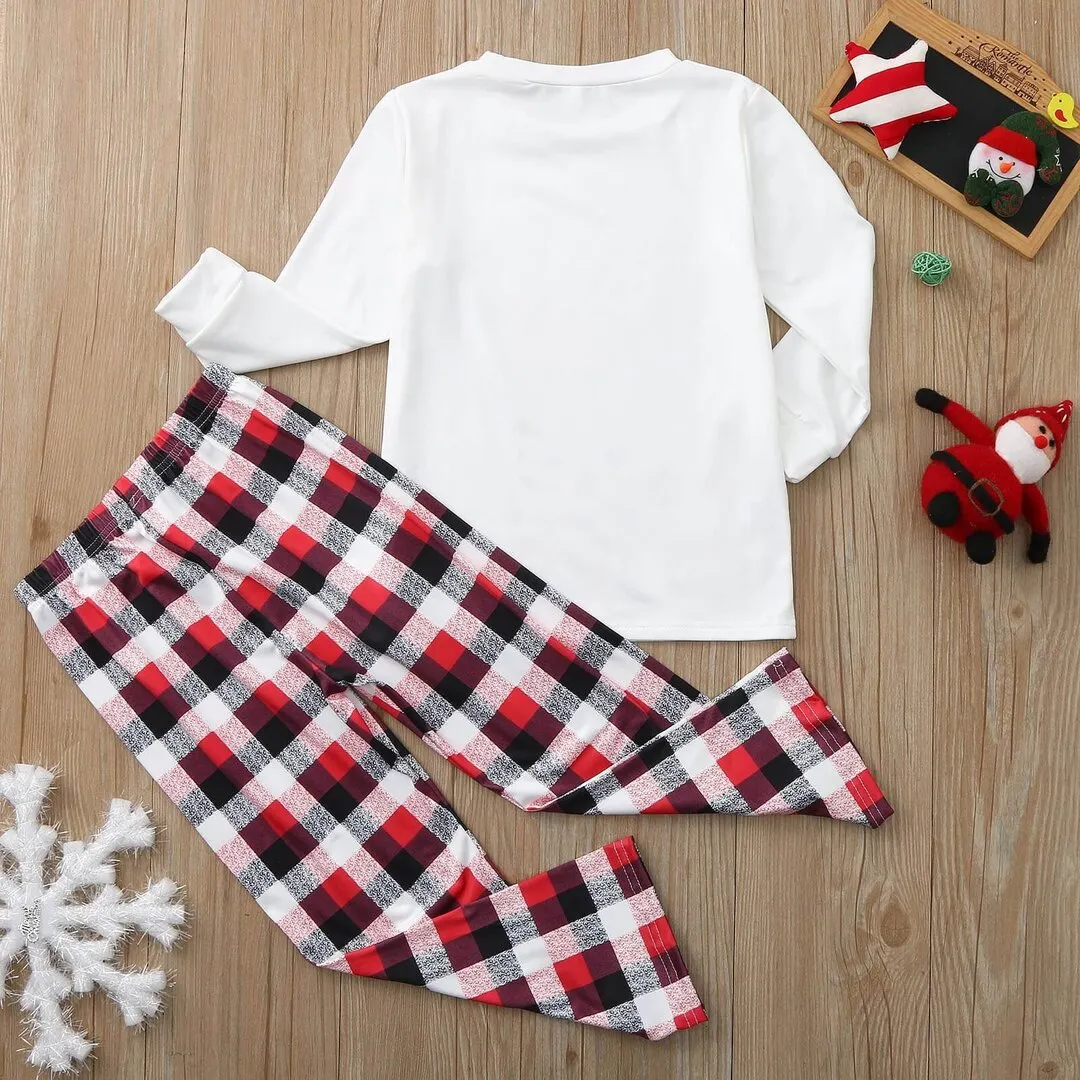 Family Matching Lovely Reindeer Wearing Christmas Hat Buffalo Plaid Pajamas Sets