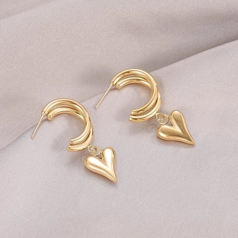 1 Pair Fashion Heart Shape Plating 304 Stainless Steel Gold Plated Earrings