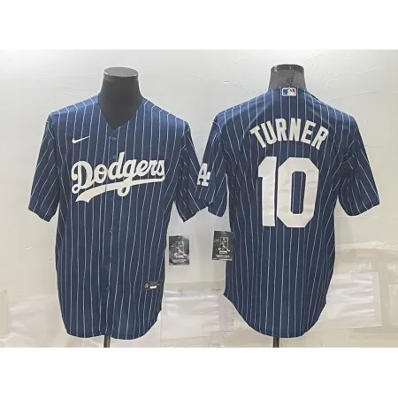 Men's Los Angeles Dodgers #10 Justin Turner Navy Cool Base Stitched Baseball Jersey 409N