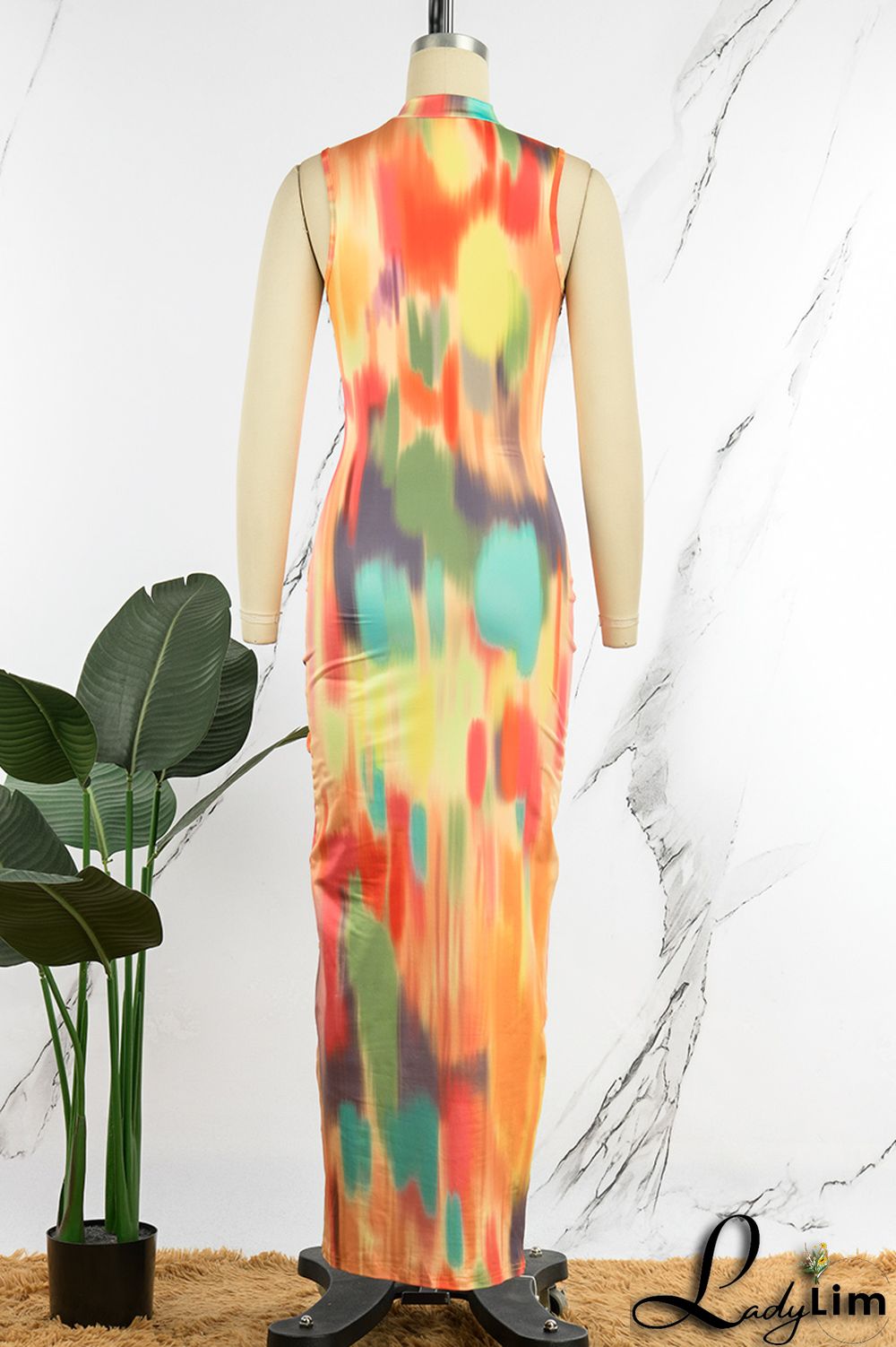 Colour Sexy Print Patchwork O Neck One Step Skirt Dresses