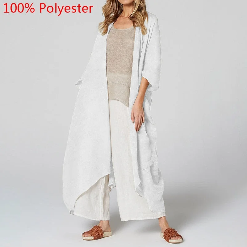 Celmia Women Vintage Kimono 2022 Autumn Long Shirts Cardigan Blouse Belted Casual Beach Cover Up Blusas Femininas Oversized Tops