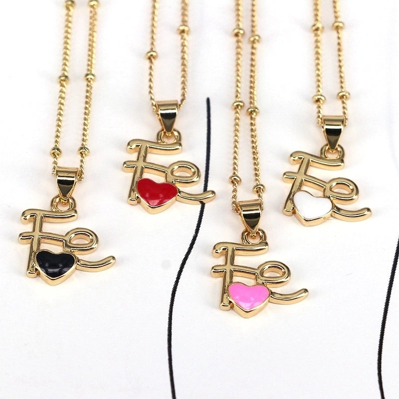 Copper Enamel Geometric Heart Shape Pendant Necklace