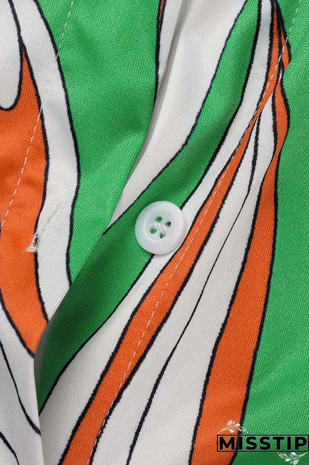 Green Casual Print Bandage Patchwork Turndown Collar Long Sleeve Two Pieces