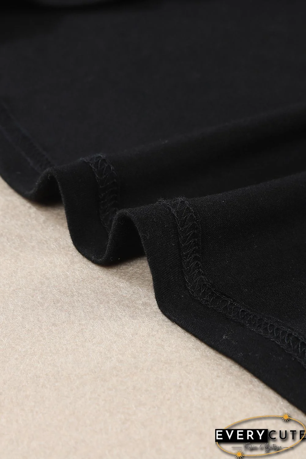 Black Leopard Sleeves Color Block V Neck T-shirt