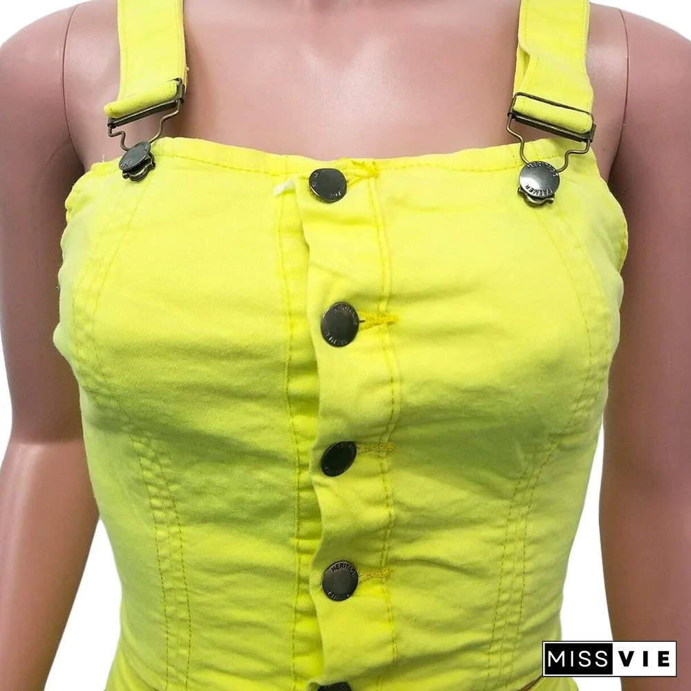 Sleeveless Crop Top and Shorts Denim Matching Set