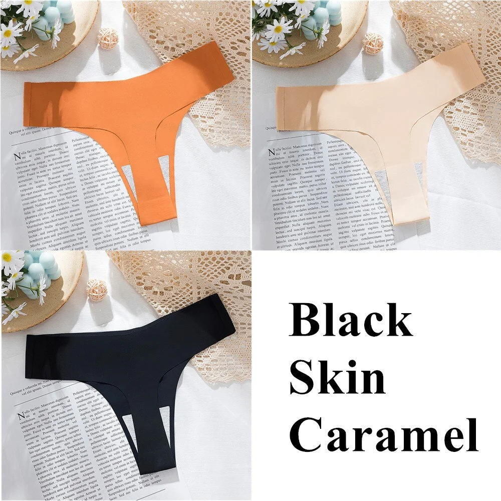 3Pcs New Ice Silk Thong Sexy Panties Seamless G String Underwear Women Low-Rise Thongs Women Lingerie Bikini T Back Underpants