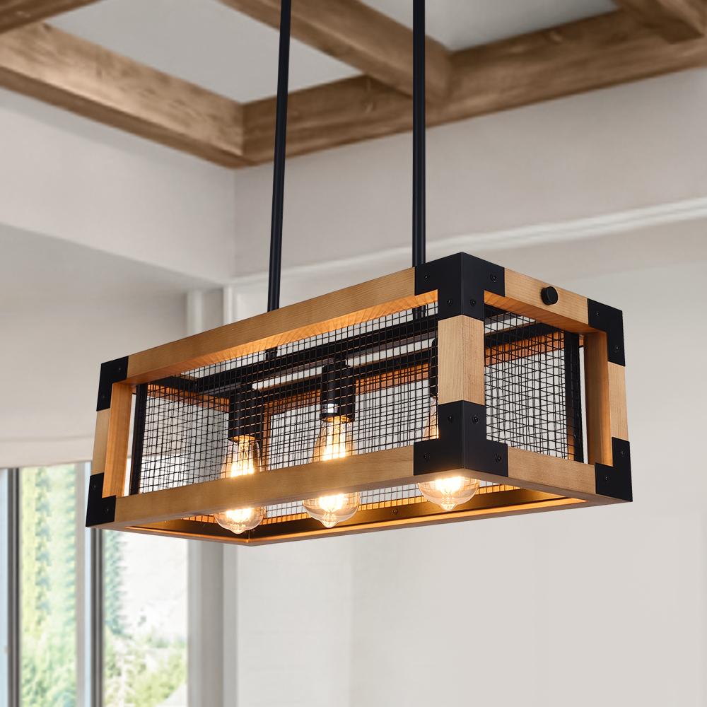 Farmhouse Retro Rectangle Wood Pendant Light