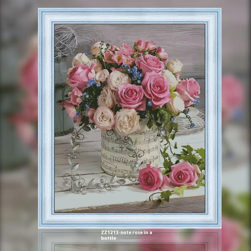 1set DIY Printed Cross Stitch Kit 【ZZ1213- Rose in a musical note bottle】printed (stamped) cross-stitch Painting Fairy Cross Stitch