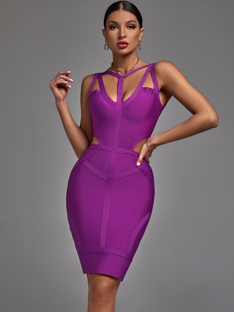 Purple Bandage Dress 2022 New Women's Bodycon Dress Elegant Sexy Strappy Evening Club Party Dress High Quality Summer Outfits