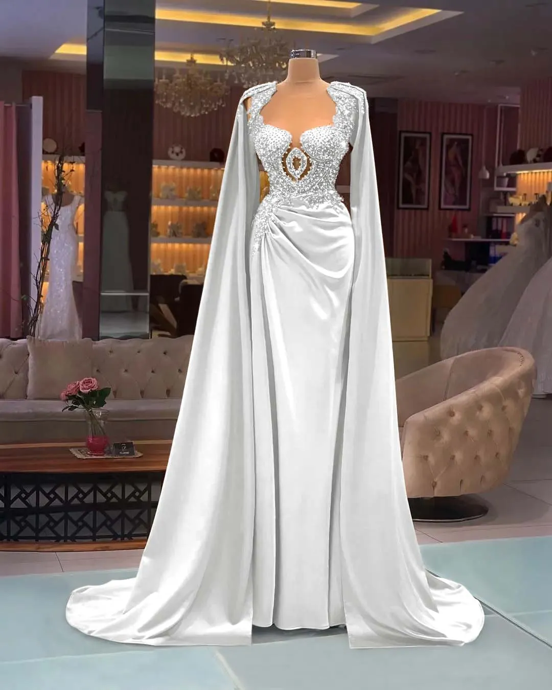 Lussooy Elegant Gold Long Sleeves Embroidery Long Prom Dress with Beadings