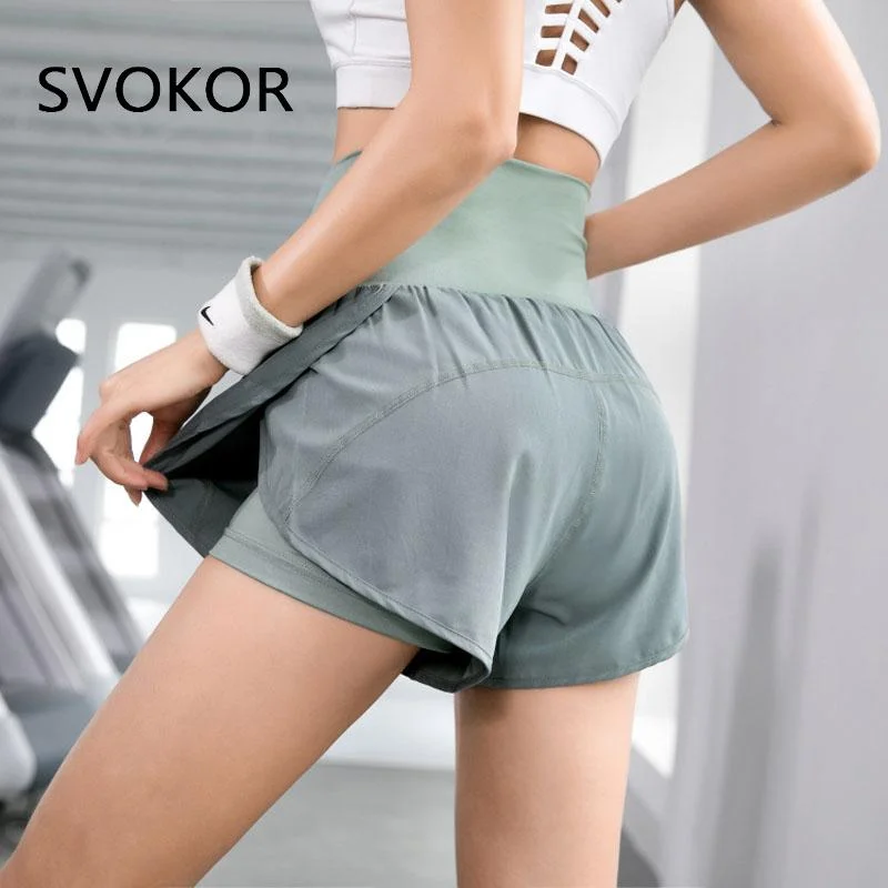 SVOKOR Fitness Shorts Women Pocket Double Anti-Light Gym Sport Summer Womens Pants Running High Waist Short Quick Dry