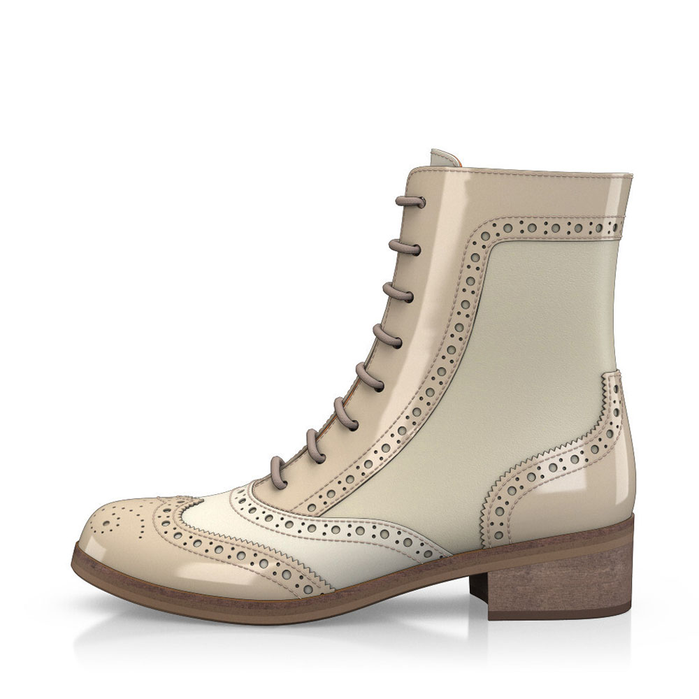 Beige Round Toe Block Heel Lace Up Ankle Booties for Women Nicepairs