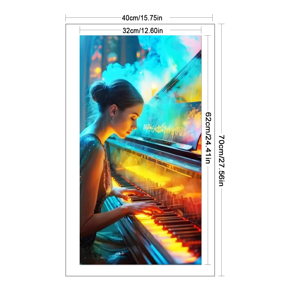 Full Embroidery Eco-cotton Thread 14CT Stamped Cross Stitch - Girl Piano(Canvas|40*70CM)