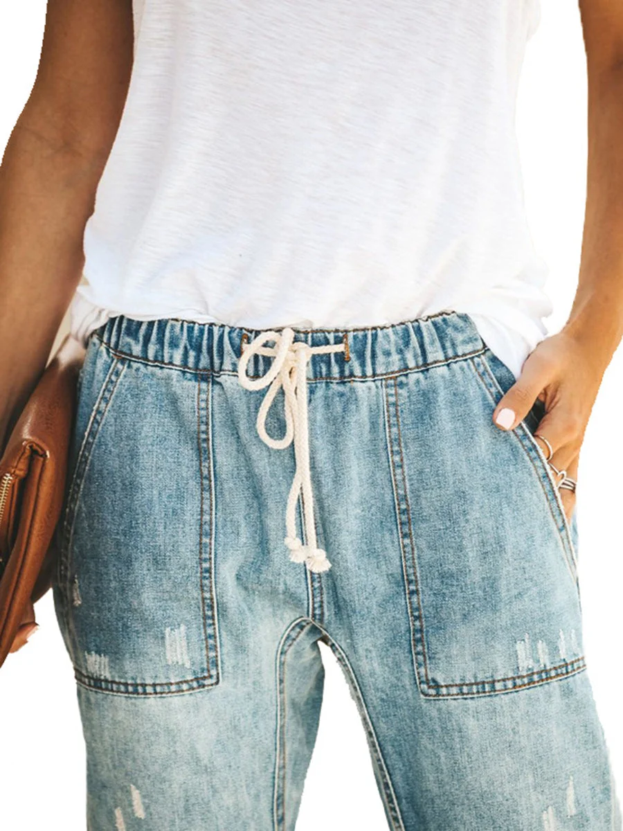 Straight Hollow Out  Lace-up Jeans
