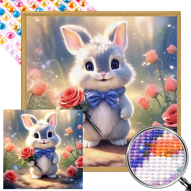 Bunny Holding Flower 30*30CM (Canvas) Full Round Drill Diamond Painting gbfke