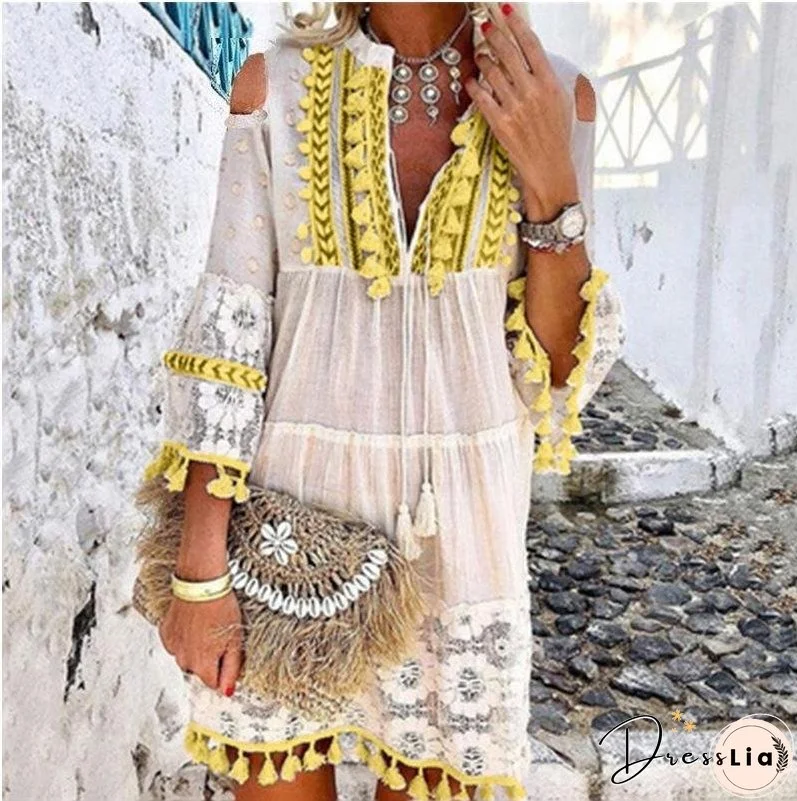 Spring and Summer New 7 Colors Boho Dress Ladies Fashion Sweet Lady Dress Plus Size S-5XL