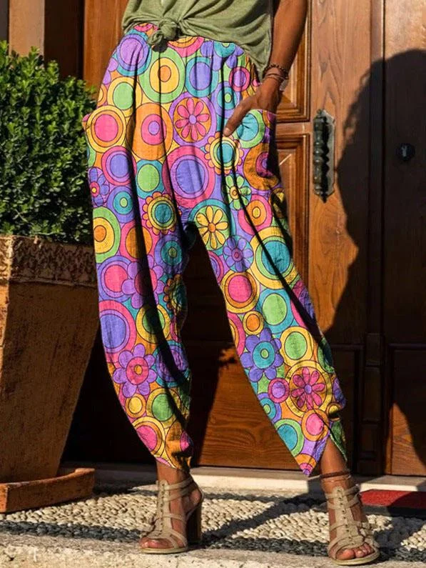 Women's Vintage Floral Print Casual Trousers