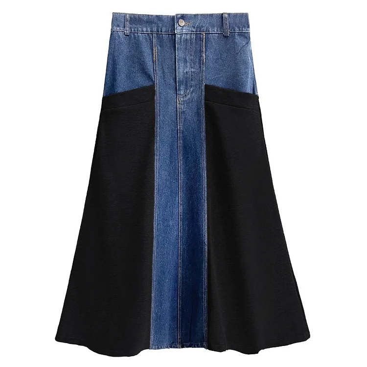 Street Style Denim Splicing High Waist Skirt