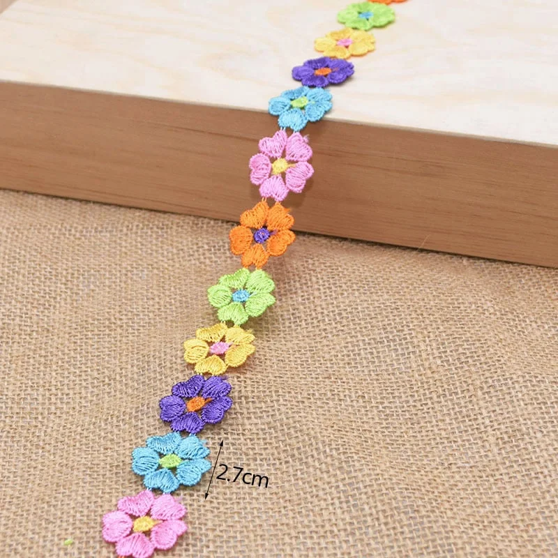 3Yards 25mm Colorful Daisy Flower Lace Trim Knitting Wedding Embroidered Diy Handmade Patchwork Ribbon Sewing Supplies Crafts