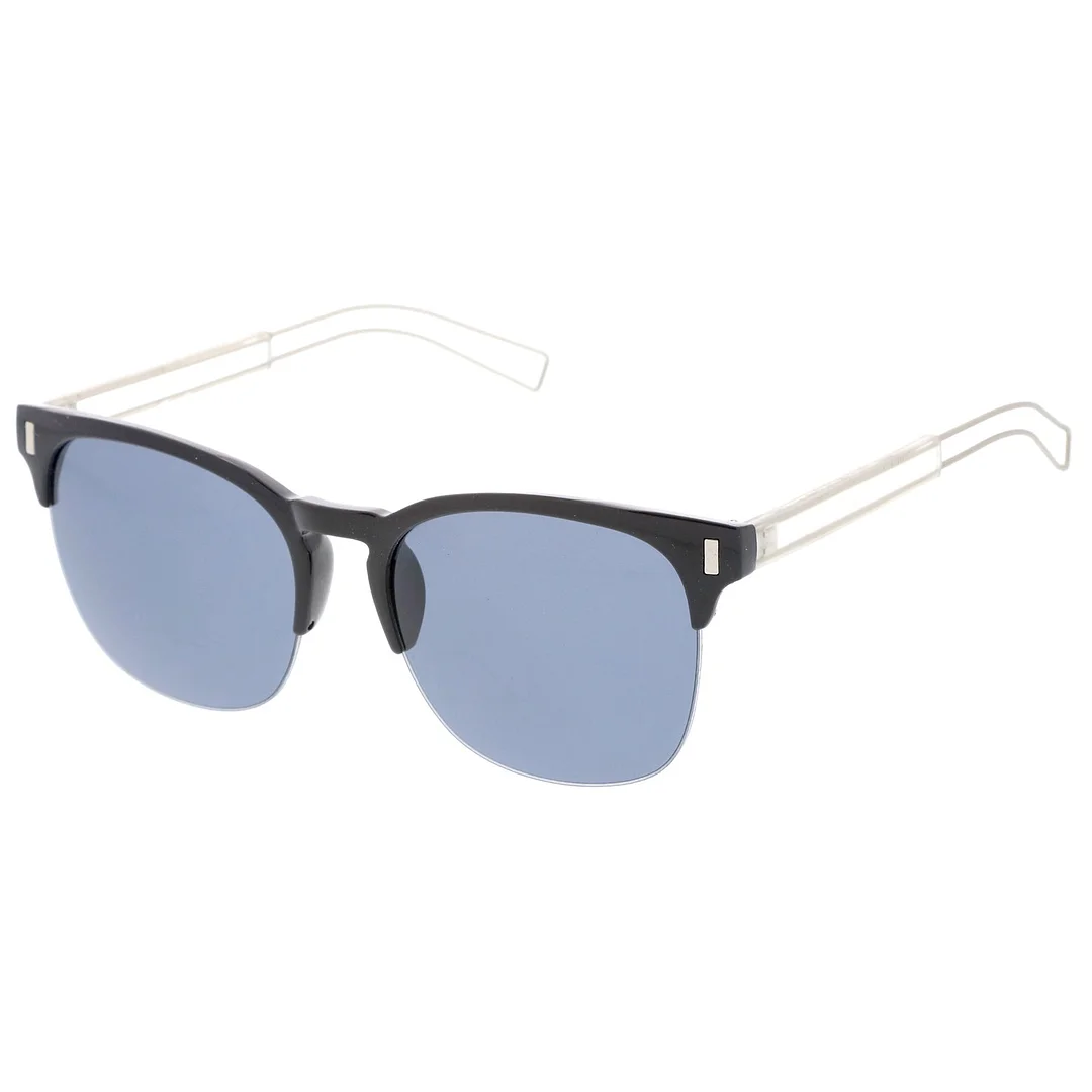 Semi Rimless Wire Hook Temples Square Lens Horn Rimmed glasses 56mm